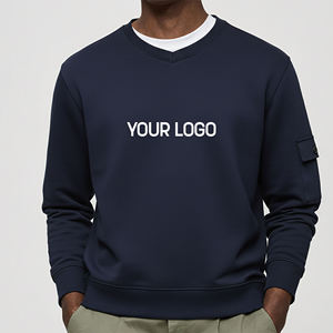 Sudadera Personalizada para Hombre, Cuello Redondo, Color Azul Marino, Corte Regular, Tejido de Algodón, Estilo Casual para Otoño, Color Sólido, Manga Larga - Product Image 4