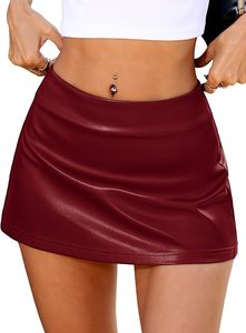 Jupe mini en cuir taille haute pour femme, couleur unie, style brillant et sexy, toutes saisons - Product Image 3