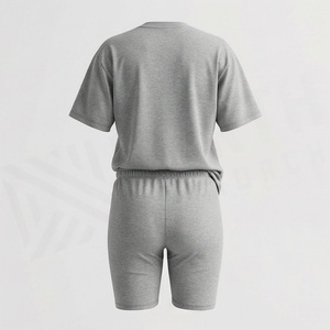 Women's 2 Piece <b>Knitted</b> <b>Set</b> Short Sleeve Crew Neck T Shirt and Above Knee Shorts Solid Gray Casual Spring Summer Wear - Product Image 2