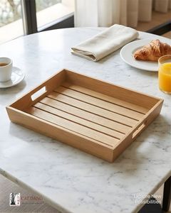 Plateau de service en bois de qualité supérieure, finition lisse, forme ovale, design moderne, personnalisable pour des dîners de luxe et des réceptions haut de gamme - Product Image 4