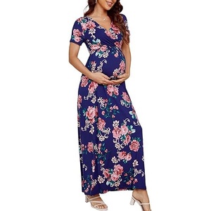 knee length dresses for ladies Off Shoulder or Wide V-Neck Maternity Maxi Dress Turquoise / Large
