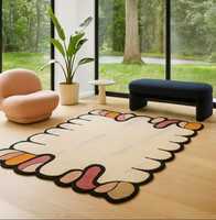 Tapis en laine à motifs abstraits, design moderne, tufté à la main, antidérapant, pour salon, bleu, rouge, vente en gros, Wilton C