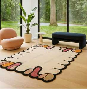 พรมขนสัตว์ลายนามธรรมแบบทันสมัย ปักมือ กันลื่น สำหรับห้องนั่งเล่น สีน้ำเงิน สีแดง ขายส่ง วิลตัน ซี - Product Image 4