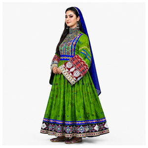 Salwar Kameez Tradicional de Algodón Verde con Detalles Bordados para Mujer, Ropa Étnica para Bodas, Vestidos Afganos Kuchi para Mujer - Product Image 3