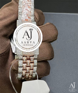 Reloj Mecánico de Dos Tonos con Bisel de Cristal, Estilo Diamante, Correa de Eslabones, Reloj de Pulsera para Hombre - Product Image 4