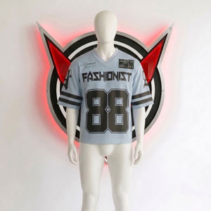 Maillot de football américain personnalisé 100 % polyester respirant en maille, style streetwear pour homme, coupe oversize, haut de sport tendance, col en V - Product Image 4