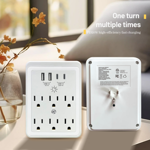 Cargador de Pared USB Múltiple con 6 Tomas de CA, Protector de Sobretensión, Regleta de Enchufes - Product Image 4