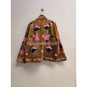 Chaqueta de Terciopelo Bordada para Mujer, con Estampado Floral, Cuello Camisero, Manga Larga, Estilo Prairie Chic para Otoño - Product Image 6