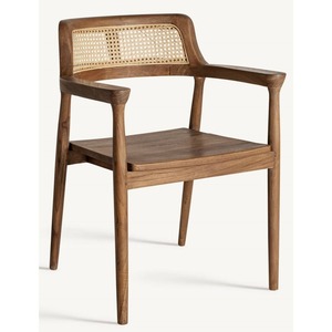 Fauteuil contemporain en bois avec dossier en rotin et revêtement en similicuir pour salle à manger - Product Image 6