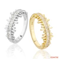 925 Sterling Silver Zircon Ring with Square Stone Row and Staggered Polished Bars
