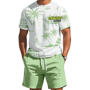 Fashion <b>Men</b>’s Printed Knitted <b>T</b>-<b>Shirt</b> Set Casual Sports Two Piece Outfit for Daily Wear - Product Image 6