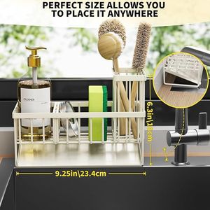 Portaspugne in Acciaio Inossidabile 304 Color Avorio, Organizer per Lavello da Cucina, Porta Spazzole Antiruggine da Appoggio, Contenitore per Cucina - Product Image 3