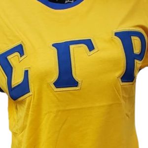 Camiseta de la Hermandad Sigma Gamma Rho, Negra, para Mujer, Manga Corta, Cuello Redondo, con Gráfico de Letras Griegas, Informal, Personalizada - Product Image 6