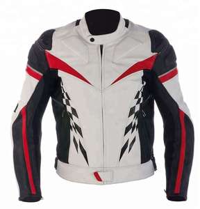 Blouson de moto en cuir pour homme, coupe-vent, color-block vert noir blanc, style racing, toutes saisons - Product Image 4