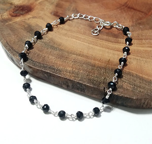 Natural Black Onyx <b>Beaded</b> <b>Bracelet</b>, Handmade Gemstone Wrist <b>Bracelet</b>, 925 Sterling Silver Jewelry, Adjustable Crystal <b>Bracelets</b> - Product Image 3