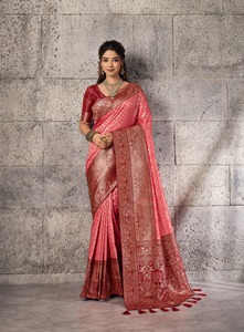 Sari Banarasi pour femmes, luxe, bordure Zari, design de créateur, pour mariage, fête, tenue traditionnelle indienne, ethnique, avec blouse, hiver et été - Product Image 1