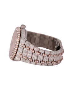 Reloj de pulsera mecánico unisex, totalmente personalizado, con esfera rosa, completamente cubierto de oro rosa y diamantes de moissanita VVS de corte redondo. - Product Image 2