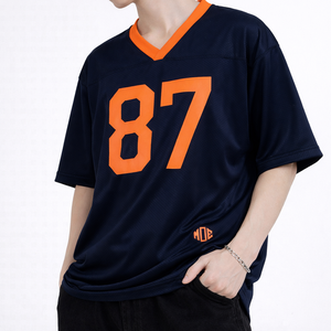 Maillot de football américain pour homme, coupe oversize, en maille, col en V, 240 GSM, polyester, style streetwear, impression de numéro personnalisée, OEM, vente en gros - Product Image 2