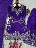 Robe de mariée indienne pakistanaise brodée violette pour femmes, tenue traditionnelle Anarkali longue, en polyester, coupe classique, pour adultes