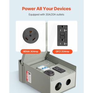 Pannello Pressestazione Elettrica Temporanea con Prese GFCI NEMA da 20 e 30 Ampere Preinstallate per Sistemi Elettrici RV ed EV - Product Image 3