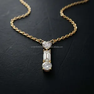 Collar con Colgante de Diamantes de Varias Formas en Oro Amarillo con Corte Corazón, Esmeralda y Redondo, Joyería Minimalista, Regalo de Lujo para Mujer - Product Image 1