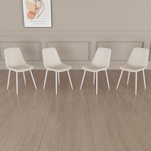 Set di 4 Sedie da Pranzo Moderne Imbottite in Lino con Robuste Gambe in Metallo Bianco, Sedie Decorate per Sala da Pranzo - Product Image 1