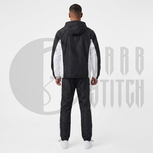 Men's Black White Colorblock <b>Tracksuit</b> Hooded Windbreaker Set Full Zip Jacket and Matching Jogger Pants Activewear Outfit - Product Image 6