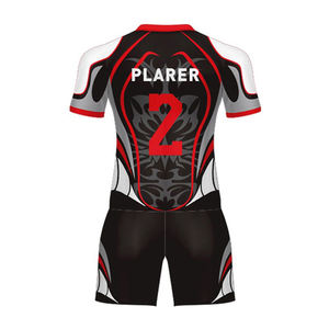 Ensemble d'uniformes de rugby pour adultes personnalisés 100% polyester, durables, imprimés par transfert thermique, respirants, à séchage rapide, maillot et short - Product Image 3