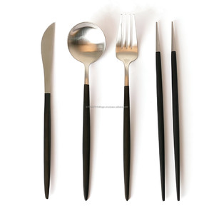 Classy Stainless Steel Silver and Black <b>Flatware</b> <b>Set</b> With Chopstick <b>Set</b> of 4 Wedding cutlery - Product Image 1