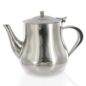 Théière en acier inoxydable poli, corps rond moderne, bec courbé, poignée ergonomique, ustensile de cuisine durable, pot élégant pour la préparation de thé à la maison - Product Image 3