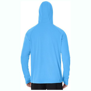 Camiseta de Manga Larga con Capucha Azul para Hombre, de Poliéster, Absorbente de Humedad, Transpirable, de Secado Rápido, para Todas las Temporadas, Corte Regular, Color Sólido - Product Image 2