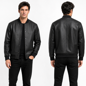 Veste en cuir véritable pour homme, entièrement noire, design classique et minimaliste - Streetwear très demandé - Product Image 4