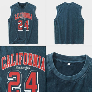<b>Vintage</b> Washed Men's 100% Cotton <b>Tank</b> <b>Top</b> Printed Crew Neck Anti-Shrink Breathable Casual Hip Hop Sportswear - Product Image 3