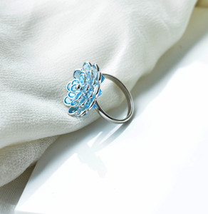 Grand Veridian Petal Swiss Blue Topaz Triple-Tiered Floral Masterpiece <b>Ring</b> in 925 Sterling Silver - Product Image 2