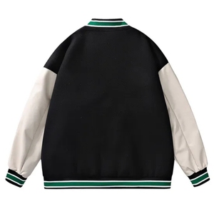 Chaqueta Varsity Marrón y Blanca para Hombre, Cuello Camisero, Cierre de Botones, Estilo Preppy, Otoño, Corte Regular, Diseño de Parches de Color Sólido - Product Image 3