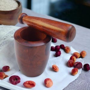 Acacia Wood Imam Dasta Mortar and Pestle Set | Traditional Ohkli Musal Kharal Khalbatta Spice Garlic <b>Grinder</b> - Product Image 2