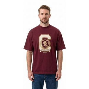 Camisetas Marrón con Hombros Caídos y Estampado Gráfico Deportivo en la Parte Delantera y Trasera, Estilo Universitario, Casual y Urbano - Product Image 1