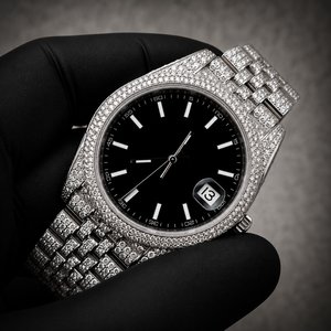 Montre classique pour homme en acier inoxydable avec mouvement Seiko, cadran noir, bracelet Jubilee, date, diamants Moissanite glacés, style Hip Hop de luxe - Product Image 1
