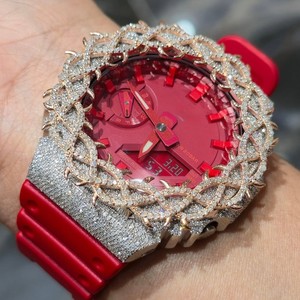 Montre-bracelet sport unisexe pour enfants, cadran rouge 45 mm, boîtier en acier inoxydable serti de diamants, mouvement quartz analogique-numérique - Product Image 2