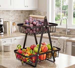 Panier à fruits et légumes à 2 niveaux en métal blanc pour le rangement des collations et des courses, et la présentation des produits frais de l'Inde - Product Image 2