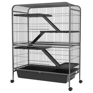 Cage à lapin avec plateau amovible de hauteur 53.5 H 2 portes avant rampes et roues pour animaux de compagnie écureuil - Product Image 1