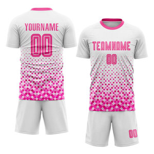 Custom White Pink Printed Short Sleeve Soccer Uniform Jersey 100% Polyester Quick Dry Breathable Anti-uv V-neck Adjustable Strap - Product Image 1