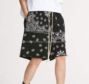 Short en éponge française Baggy en détresse imprimé bouffant broderie strass lavage à l'acide pour hommes confortable - Product Image 4