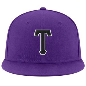 <b>Purple</b> 6-Panel Snapback <b>Hat</b> with Black White Logo Embroidery Unisex Casual Adjustable Cap for Adults - Product Image 2
