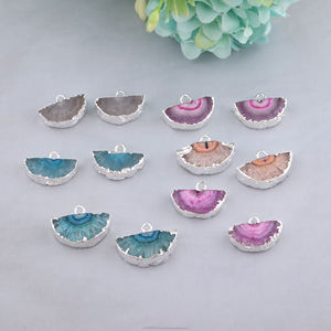 Charme de boucle horizontale résultats de bijoux en Quartz solaire coloré pierres précieuses naturelles breloques de tranche d'électro revêtement - Product Image 3