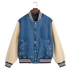 Latest Casual Denim Varsity Jacket OEM Outdoor Winter Chenille Patch Letterman Men Customized <b>Jean</b> Denim Jacket 100% Cotton - Product Image 1