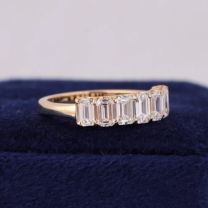 OM GEMS 10K Solid Gold Emerald Cut Lab Created <b>Diamond</b> Half Eternity Band IGI Certified D-VVS Clarity Minimalist Wedding Band - Product Image 3