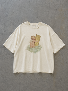 Camiseta de algodón negra extragrande de estilo vintage de fábrica, con gráfico de collage, pigmentada, lavada y desgastada, estilo streetwear. - Product Image 2