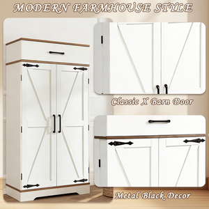 Mobile dispensa da cucina stile rustico, 472 pollici di altezza, in legno, con ripiani regolabili, ante in stile fienile, cassetto e finiture impiallacciate - Product Image 5