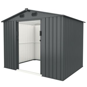 Cobertizo de almacenamiento al aire libre de acero galvanizado de 8 'X 6' con 4 rejillas de ventilación, puerta corredera doble para herramienta de utilidad de jardín, patio trasero, césped - Product Image 1